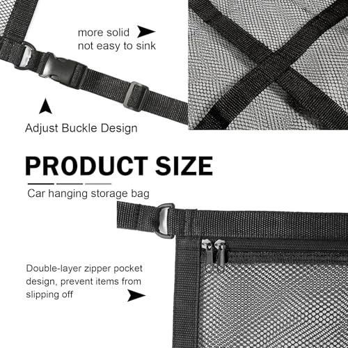 Upgrade Car Ceiling Cargo Net Pocket, 31.5" x 20.87" Strong Load Car Roof Storage Organizer, Double-Layer Mesh Camping Overlanding Gear Must Haves Cargo Net, Universal Road Trip Accessories