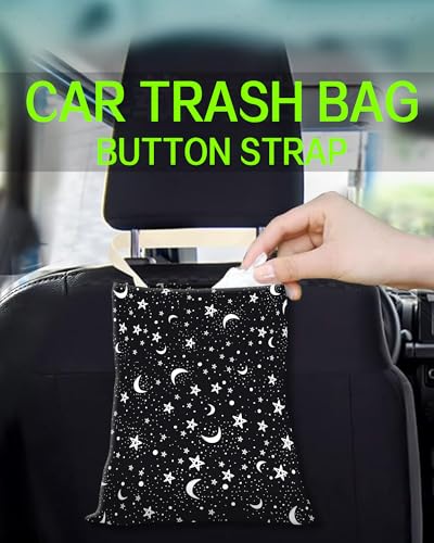 Car Trash Can, Durable Hanging Car Trash Garbage Bag, Cute Automotive Garbage Cans Organizer, Black White Moon Star - color: Black White Moon Star