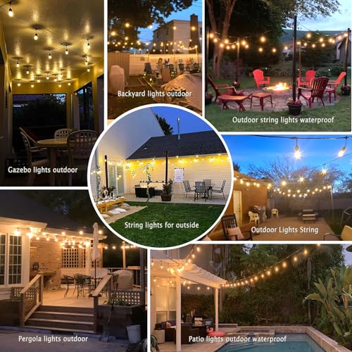 150 FT Outdoor String Lights for Outside Black with 48pcs Replaceable S14 Edison Lights 2200K, Weatherproof for Patio Pergola Gazebo Backyard, 1-Pack, Hooks and Zip Ties Included, Connectable - size: 150 feet(1Pack)