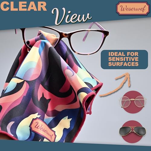 WESERWEF Design Microfiber Glasses Cleaning Cloth – Premium Cleaning Cloth for Eyeglasses, Screens, Tablets, Cameras & Lenses, 12" x 12", Ultra-Soft & Scratch-Free (Cats) - color: cats