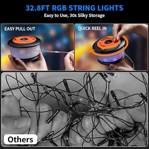 2pcs Camping String Lights,2 in 1 Upgraded 32.8FT Rechargeable Tent Lights String with 19 Lighting Modes,Quick Storage camping lights,Portable LED Lamp for Bedroom Yard Decor Christmas (Black&Orange) - style: Orange&Black(2 Pack)