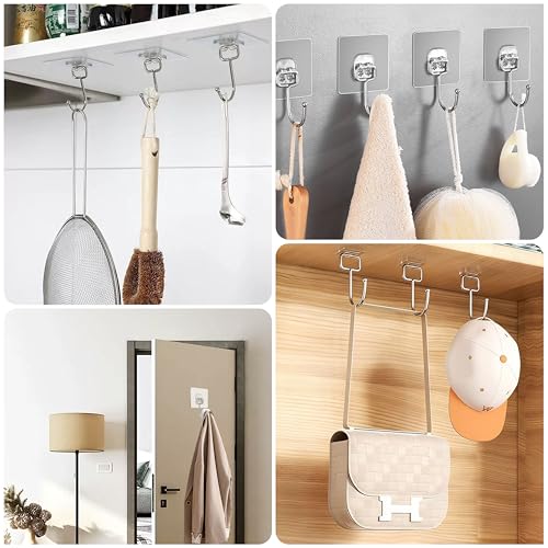 20 Pack Large Sticky Hooks for Hanging Heavy Duty, Wall Hooks Adhesive, Clear self Adhesive Hooks for Wall, Kitchen, Bathroom, Shower & Ceiling - color: 20 Large Transparent Sticky Hooks
