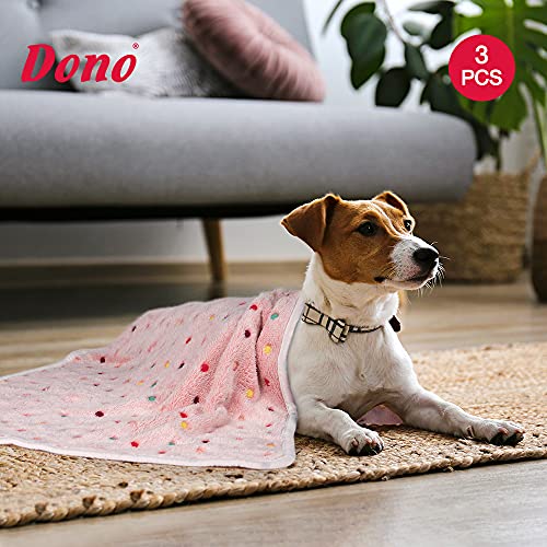 Dono 1 Pack 3 Dog Blankets, Soft Fluffy Fleece Pet Blanket Warm Sleep Mat Paw Print Design Puppy Kitten Throw Blanket Doggy Mat, Blanket for Dogs - color: White/Light Coffee/Pink, size: Medium(30*20")