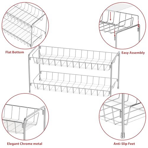 Simple Houseware 2-Tier Spice Rack Kitchen Organizer Countertop Shelf, Chrome - color: Chrome