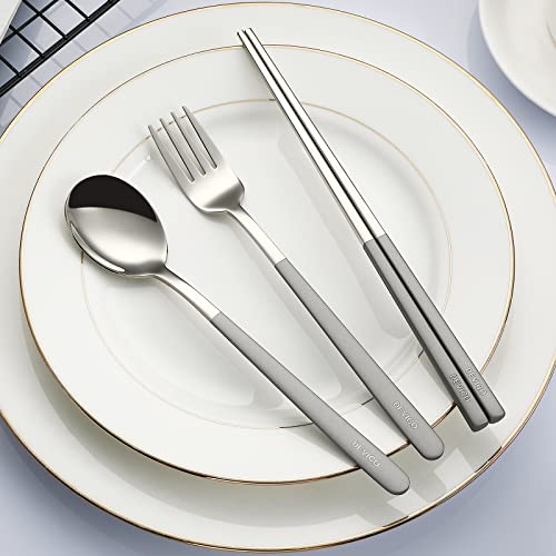 DEVICO Portable Travel Utensils with Case, Reusable Camping Silverware for Lunch, 18/8 Stainless Steel Cutlery Set (Gray) - color: Gray