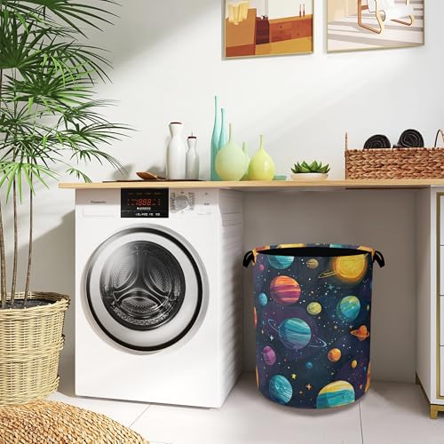 Celestial Planet Laundry Basket,Foldable with Handles Tote Bag Oxford Cloth for Bathroom Bedroom Dirty Clothes Storage Bucket 16" x 20.8" - color: Celestial Planet