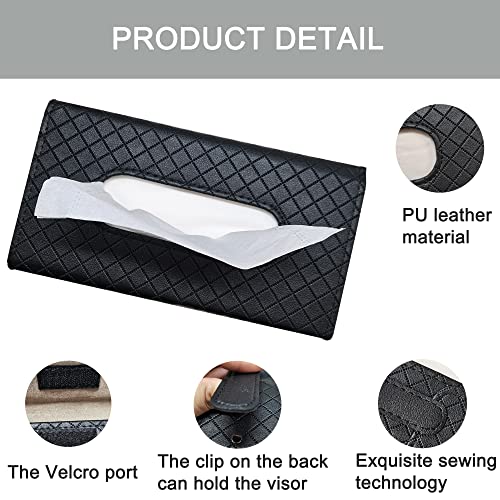Car Sun Visor Tissue Holder, 2 Pack Vehicle Napkin Box, Premium PU Leather, Car Mask Holder for Sun Visor Vehicle, with Tissue Refill, Black - color: 2pack-black