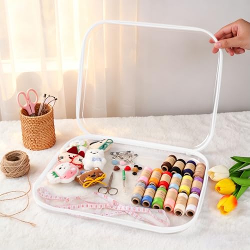 3 Pack Extra Large Clear Hard Shell Zipper Case with Labels, Travel Toiletry Pouch Makeup Organizer, Clear Diaper Bag, Hard Plastic Storage Bins for Board Game Toy Puzzle Stationery, White - color: White