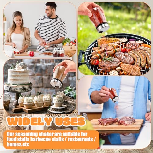 Zhehao 6 Pcs Salt Pepper Shakers Set with Adjustable Pour Holes Stainless Steel Spice Dispenser 6oz Clear Glass Seasoning Containers for Kitchen Restaurant Home BBQ Camping Farmhouse Accessories