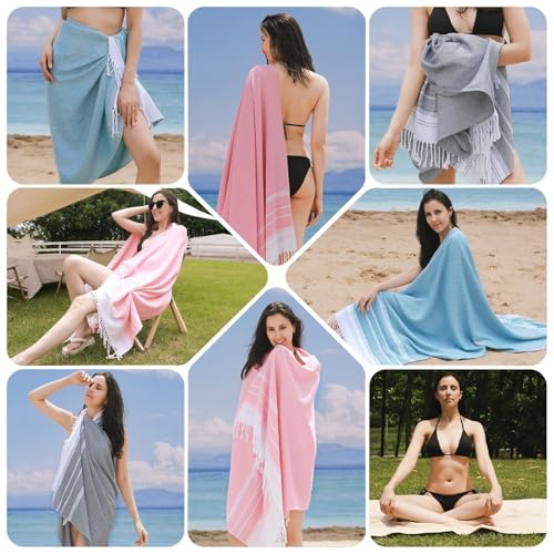 Genovega 6 Oversized Turkish Beach Bath Towel Set Bulk 74"x38" Extra Large Sand Free Quick Dry Swimming Camping Pool Clearance Towels Blanket Essentials Adult Multi Stripes Yellow - color: Multi Yellow Set