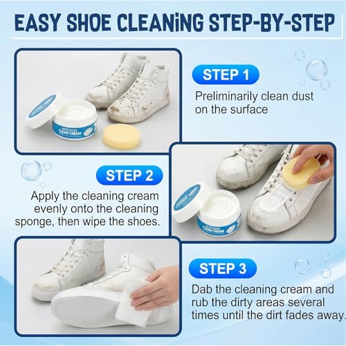 2PCS White Shoe Cleaner Cream with Sponge, Instant Shoe Cleaning Paste, No-Wash Sneaker Cleaner, Stain Remover for Leather Shoes, White Soles, Sports Shoes and Casual Footwear