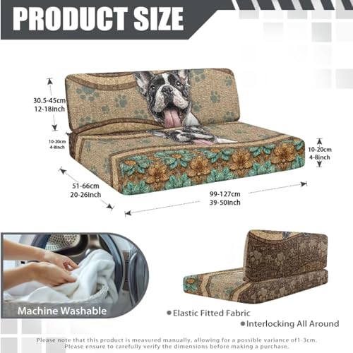 Boston Terrier Flower Print RV Dinette Cushion Covers Replacement Camper Cushion Slipcover Scratch-Resistant RV Couch Covers, 1 Backrest Cover 1 Bench Cover and 1 Pillowcase - color: Boston Terrier Flower
