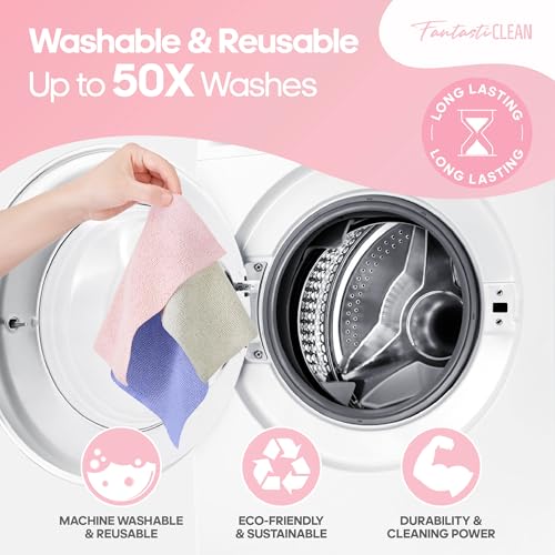 Fantasticlean Microfiber Cleaning Cloth Roll 2 Rolls 120 Pack, Tear Away Paperless Towels, 8" x 8", Reusable Washable Rags, House Kitchen, Pet, Office, Indoor Outdoor, Portable (Pink and Light-Purple) - color: 1pink 1light-purple