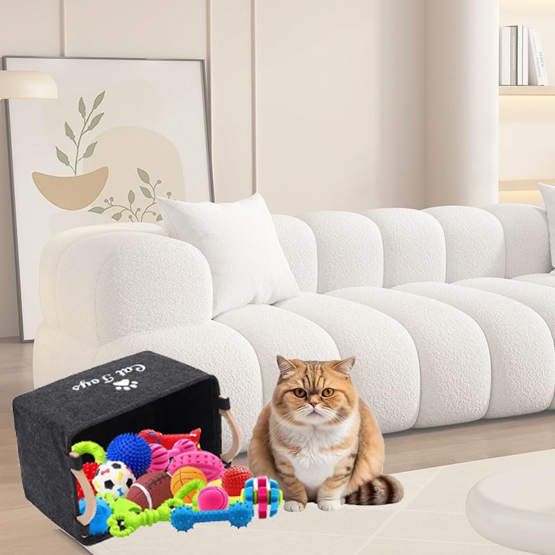 CozyCove Felt pet Toy Box Collapsible Pet Supplies Storage Basket cat toy box storage basket chest organizer,Fabric Storage Bin for Organizing Pet Toys, Blankets, Leashes, and Food