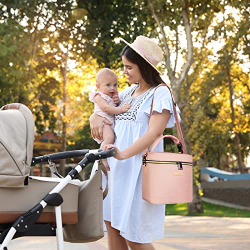 Mancro Breastmilk Cooler Bag Fits 6 Bottles Up to 9 Ounce, Insulated Baby Bottle Bag Comes with ice Pack and Shoulder Strap, Baby Bottle Cooler Bags for Daycare Nursing, Pink - color: Pink