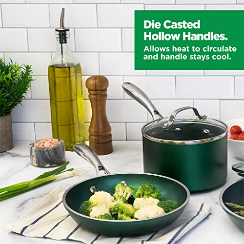 Granitestone Diamond Granite Stone Classic Emerald Pots and Pans Set with Ultra Nonstick Durable Mineral & Diamond Tripple Coated Surface, Stainless Steel Stay Cool Handles, 10 Piece Cookware, Green… - color: Emerald Green