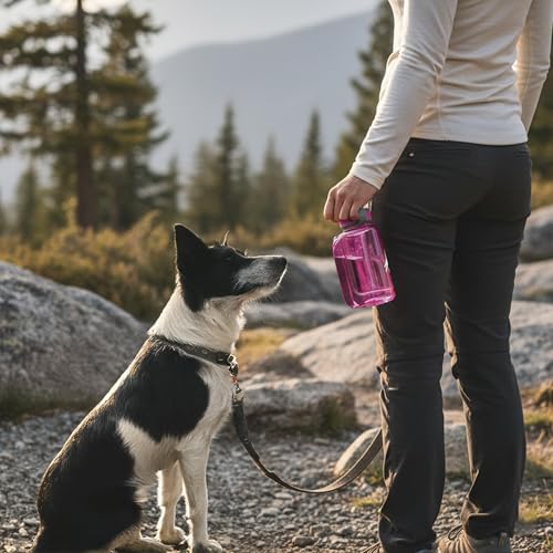 OllyDog OllyBottle Tritan Water Bottle with Detachable Dog Bowl | BPA Free Leakproof | 20oz | Share Water with Your Dog | Hiking Travel Camping (600ML, Hot Pink) - color: Hot Pink, size: 600ML