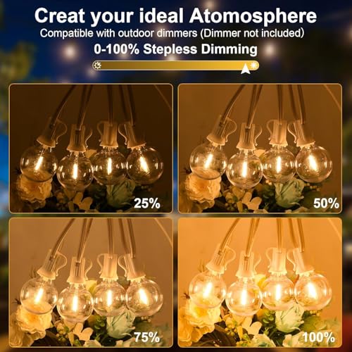 100FT 2Pack Outdoor String Lights LED Outside Waterproof Patio Lights Backyard Heavy-Duty Shatterproof Plastic G40 Bulbs Connectable Globe Light Decor Yard Café Exterior White Wire - size: 100FT-White
