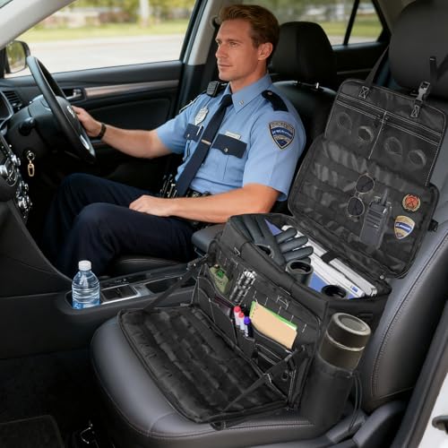 LIWSHWZ Patrol Bag Law Enforcement,Police Gear Bag for Car Front Seat Organizer with 15.6” Laptop Layer and Cup Holders,Multiple Compartments Police Duty Bags Fit Vehicle Passenger Seat - size: 17.32" L x 9.05" W x 11.4" H