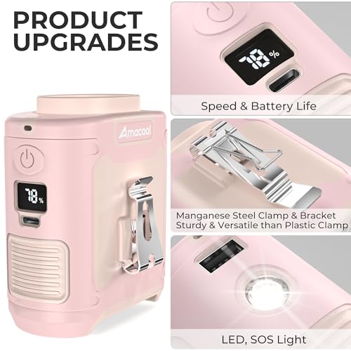 AMACOOL Portable Waist Fan Clip On, Gifts for Men Dad Husband, 10000mAh Rechargeable Wearable Shirt Fan, Powerful Belt Fans, Birthday Gifts for Women Jobsite Travel Camping Essentials 2026 - color: Rose Quartz
