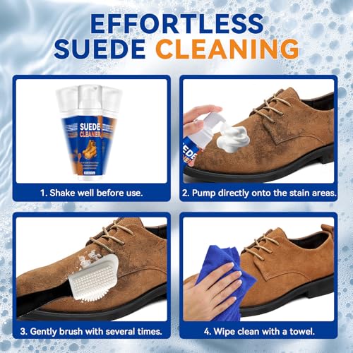 Suede Shoe Cleaner, Professional Shoe Cleaner Removes Stains, Salt, Dirt, Powerful Foam Suede Cleaner Kit for Nubuck, Suede, Knit, Canvas, Boots, Trainer, Suede Fabric of Bags, Furniture, Jacket