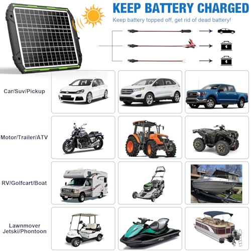Sun Energise 25W 12V Solar Powered Battery Charger & Maintainer, Built-in Smart MPPT Charge Controller, Waterproof 25 Watt 12 Volt Solar Panel Trickle Charging Kits for Car Auto Boat RV Marine Trailer - color: Green, 25W PRO