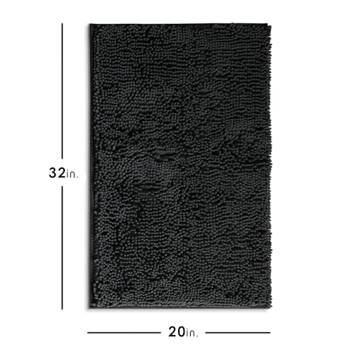 Hearth & Harbor Bathroom Rugs, Chenille Bath Mat - Machine Washable Bath Mats for Bathroom Non-Slip Backing Rubber, Quick Dry Bathroom Mat - color: Black, style: 20 x 32