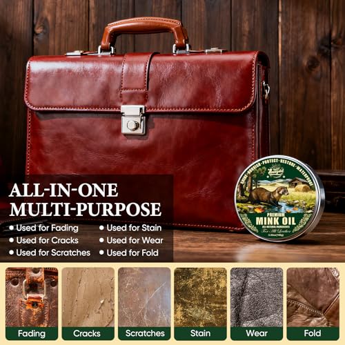 Leather Boot Care Kit - Mink Oil,Saddle Soap,Horsehair Brushes,Applicator & Microfiber Cloth,Flannel bag,Leather Shoe Care Kit for Cowboy Boots Work Boots, Shoes, and Tack