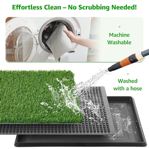 Portable Dog Grass Pad with Tray 20''x30'': Dog Litter Box with Artificial Grass Patch Bathroom Mat & Washable Pee Pad for Puppy Potty Training, Pet Loo Indoor Outdoor Use for Patio Balcony Apartment - size: 20"x30"(Potty System)