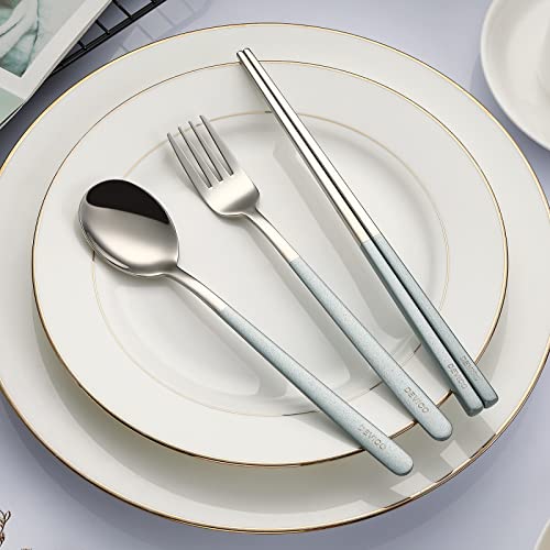 DEVICO Portable Travel Utensils with Case, Reusable Camping Silverware for Lunch, 18/8 Stainless Steel Cutlery Set (Blue) - color: Blue