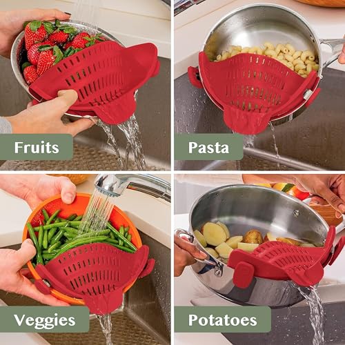 Kitchen Gizmo Snap N Strain Silicone Pot Strainer - Adjustable Clip-On Pasta Strainer for Pots, Pans, and Bowls - Large Red Kitchen Colander - color: Red