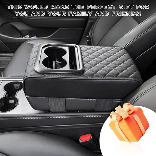 Car Center Console Armrest Pillow, 14"×8.3" Memory Foam Auto Armrest Box Cover with Cup Holder & Phone Holder, Waterproof Leather Arm Rest Protector Cushion, Car Accessories (Diamond Pattern) - color: Diamond Pattern