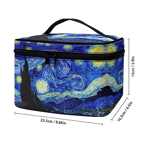 Travel Toiletry Bag Van Gogh Starry Night Makeup Brush Bag Case Multifunctional Cosmetic Organizer Durable Makeup Pouch with Handle and Divider - color: Van Gogh Starry Night