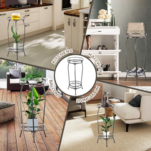 Kavlium Plant Stand Indoor Outdoor,Tall Black Metal Rustproof Stable Plant Stands,2 Tier 27.1 inch Multiple Plant Rack Holder Rack Flower Pot Stand Heavy Duty Plant Shelf
