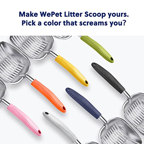 WePet Cat Litter Scoop, Aluminum Alloy Sifter, Kitty Metal Scooper, Deep Shovel, Long Handle, Poop Sifting, Kitten Pooper Lifter, Durable, Heavy Duty, for Litter Box - color: FLAT Aluminum \ #01 Blue Handle, size: Large