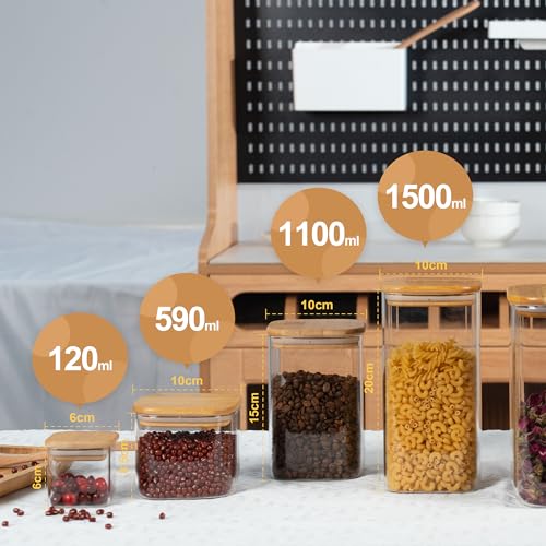 D2scrma 22oz Airtight Square Spice Containers with Bamboo Lid Set of 6 (650ml) Kitchen Pantry Organization Jar Stackable Spice Jar, for Sugar, Tea, Cookies and Coffee beans (with Black Lable) - size: 22oz*6