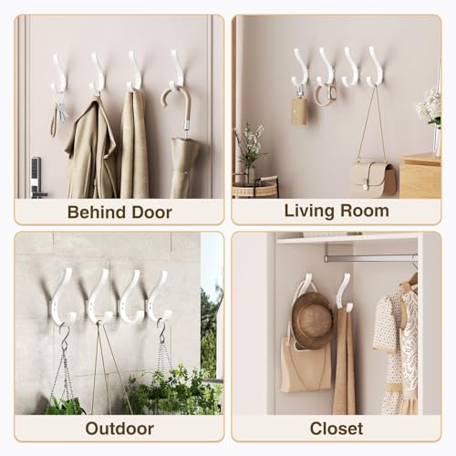Wall Hooks for Hanging Coat/Backpack - 5.4'' Large 40LBS Heavy Duty Hanger Wall Mount Screw in, for Towel, Closet, Robe, Bag, Outdoor, White 4 Pack - size: 4 Pack