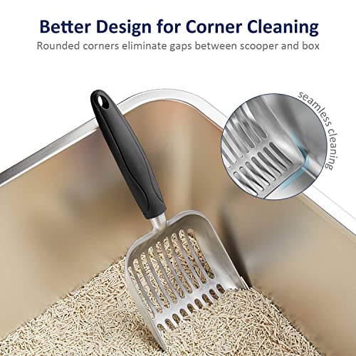 WePet Cat Litter Scoop, Aluminum Alloy Sifter, Kitty Metal Scooper, Deep Shovel, Long Handle, Poop Sifting, Kitten Pooper Lifter, Durable, Heavy Duty, for Litter Box - color: FLAT Aluminum \ #06 Black Handle, size: Small
