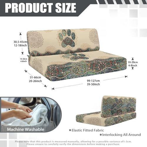 NDISTIN Boho Dog Paw RV Dinette Cushion Covers 2 Sets Anti-Slip Rv Seat Covers Dinette Booth Cushions Washable Couch Cover Replacement for 2 Cushion Sofa Bed, Easy to Install - color: Boho Dog Paw
