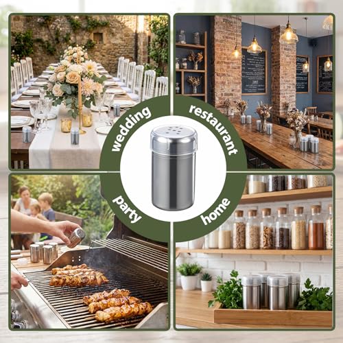 Domensi 4 Pcs Mini Salt and Pepper Shakers, Small Tiny Salt Spice Shakers, Individual Travel Size Seasoning Jars for Kitchen, Restaurant, Camping, BBQ, Picnic, Home(0.8oz Cylinder,Stainless Steel) - size: 0.8oz Cylinder