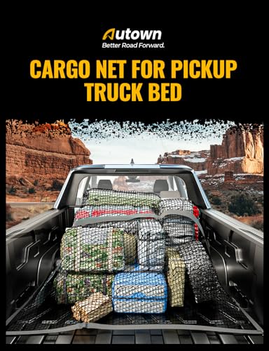 AUTOWN Cargo Net for Pickup Truck Bed - Stretchable 4'x4' to 7'x7', High Elastic Fine Mesh 1''x1'' with 8 Metal Carabiners - Ideal for ATV, SUV, UTV, Truck and Boat Use (Single Layer) - size: Single Layer