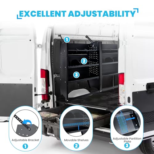 Cargo Van Shelving Storage System Low/Mid/High Roof Steel Van Shelves Fit for Ford Transit,GMC,NV,Chevy Express, Promaster,Sprinter and Metris,42" W x 46" H x 13" D - size: 42" W x 46" H x 13" D