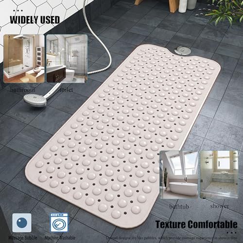 Bathtub and Shower Mats, 28 x 15 Inch Non-Slip Bath Mat, Machine Washable Bath Tub Mat with Suction Cups & Drain Holes for Bathroom, Beige - color: Beige, size: 28" x 15" (Rectangular)