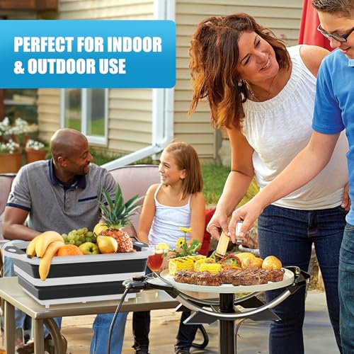 HI NINGER BBQ Prep Tub with Lid, Collapsible Camping Sink with Colander, Cutting Board & Knife Set for Grilling, Smoking & Outdoor Cooking, Collapsible Wash Basin for RV Camping Essentials - color: Black