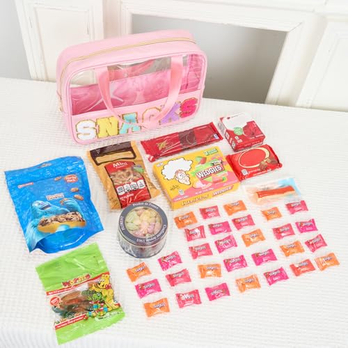 Snack Bags Chenille Letter Clear Makeup Bag Snacks Bags for Travel, Clear Snack Pouch, Preppy Cosmetic Bag, Sunscreen Bag, Travel Toiletry Pouches Cosmetic Pouch for Women and Girls - color: Black