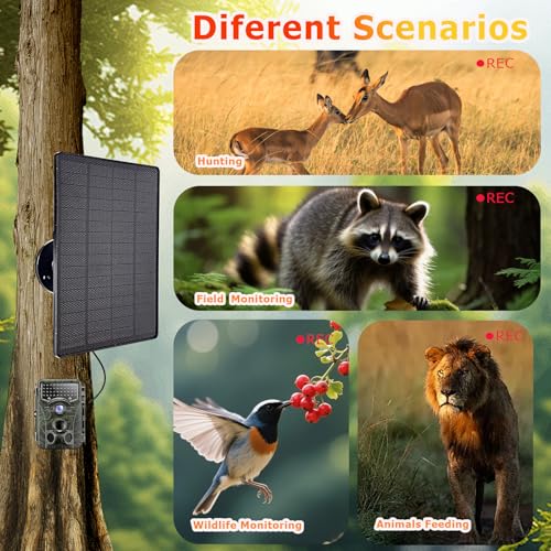 6W Solar Panel for Trail Cameras, 6V/9V/12V Solar Battery Charger Kit Built-in 6000mAh Rechargeable Battery Trail Camera Solar Panel, IP65 Waterproof Hunting Accessories, 5ft Cable