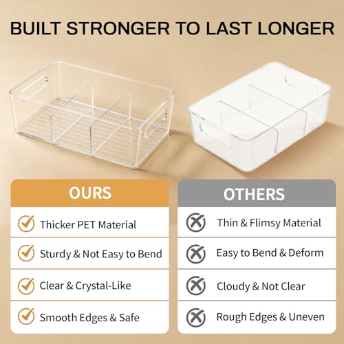 Mpotmiy 4 Pack Clear Pantry Organizers and Storage Bins with Divider, Transparent Plastic Basket, Refrigerator and Fridge Bins - style: 4pack