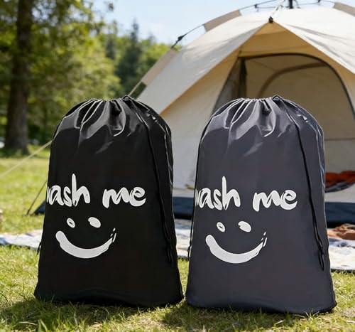 2 Pack XL Travel Laundry Bag, Dirty Clothes Organizer with Drawstring, Large Enough to Hold 4 Loads of Laundry,Easy Fit a Laundry Hamper or Basket,24" x 36" - color: Grey+Black