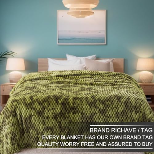 Richave Fleece Throw Blanket,Premium Lightweight Anti-Static 50x60 Inches Travel Size 3D Clouds Stylish Jacquard Throw Blanket for Winter, Tie-dye Olive Green - color: Olive Green, size: Travel (50-Inch-by-61-Inch)