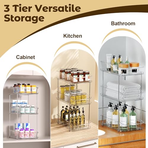incostar 2 Sets of 3-Tier Bathroom Under Sink Organizers | Pull-Out Storage, With Dividers, Slide-Out Clear Storage, For Cupboard Bathroom Vanities Cabinet - style: 2 Pack 3 Tier